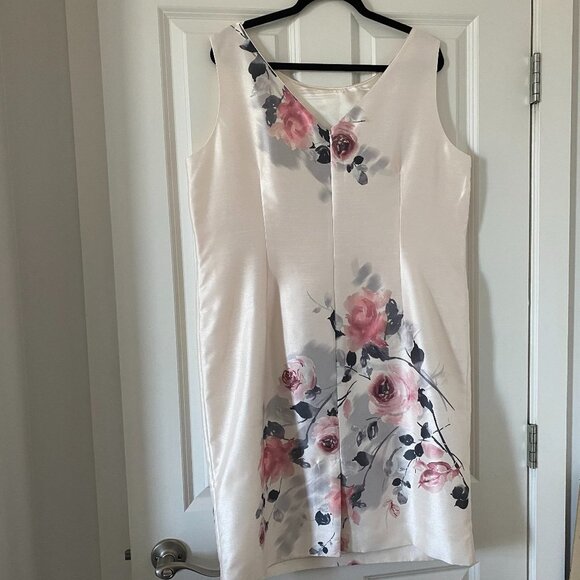 JACQUES VERT Ivory Off White Floral Sleeveless Scuba Dress w/BEEDING SZ 20 (UK) - Picture 3 of 6